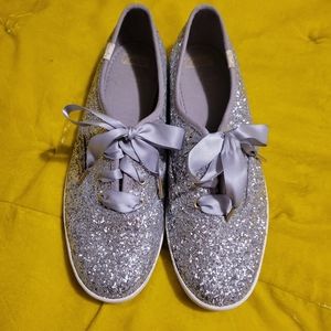 Kate Spade keds silver glitter lace up shoes